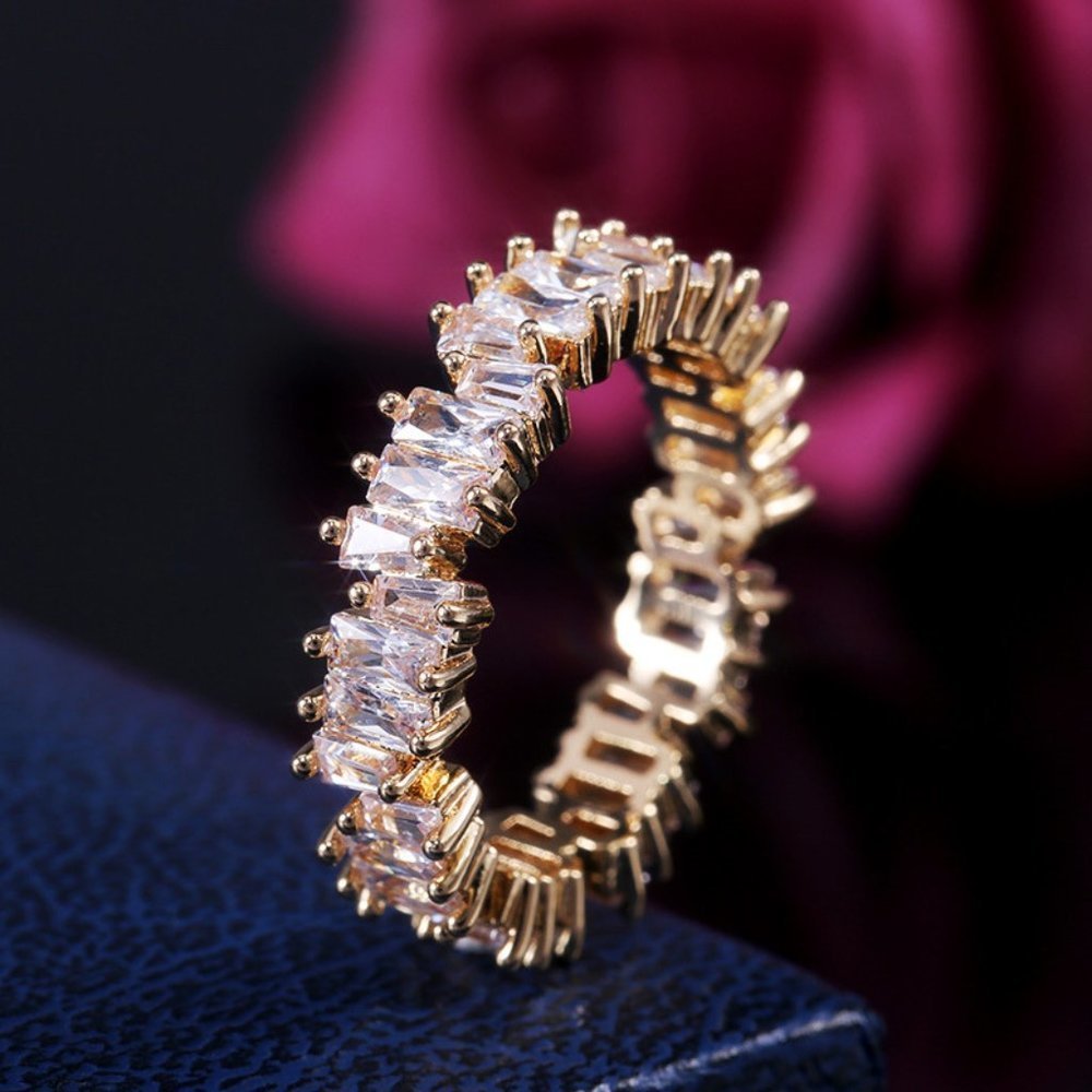 🎀 Handmade Rectangle Combined Gemstones Eternity Gold Ring for Women, VIP412